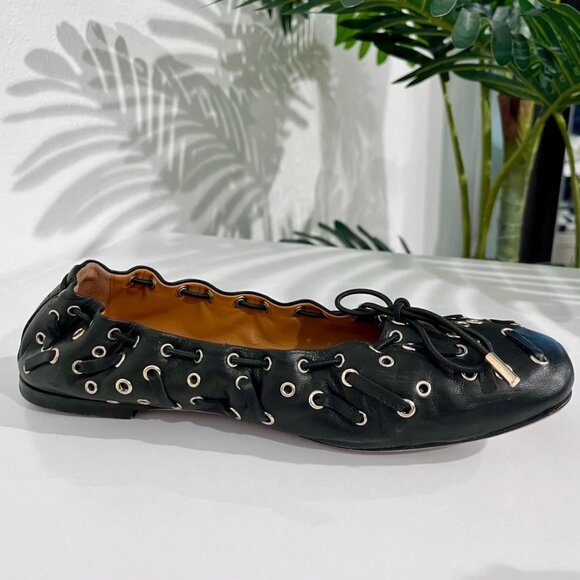 Chloe Grommet Black Leather Ballet Flats size 38 - Picture 5 of 9